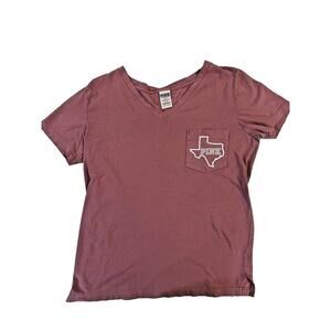 Victoria's Secret PINK TShirt Womens Small Texas Longhorns Pocket Graphic V Neck